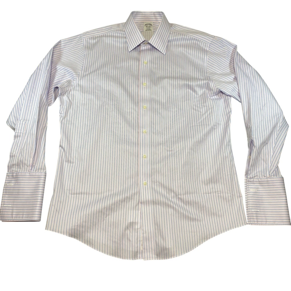 Brooks Brothers Shirt Mens‎ 16.5 35 Blue Pink Stripe Regent Non Iron French Cuff